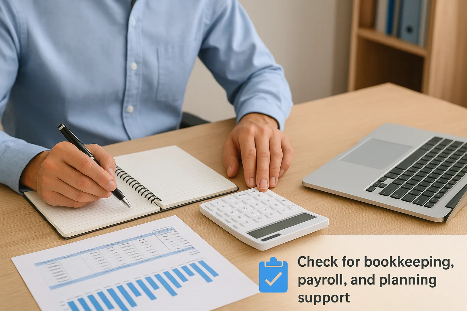 5. Check for bookkeeping, payroll, and planning support