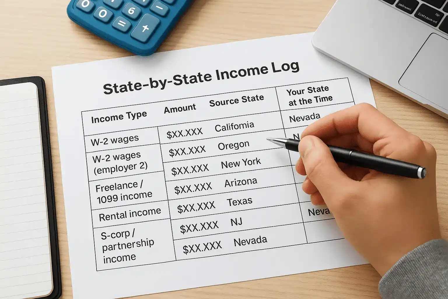 Build a state-by-state income log