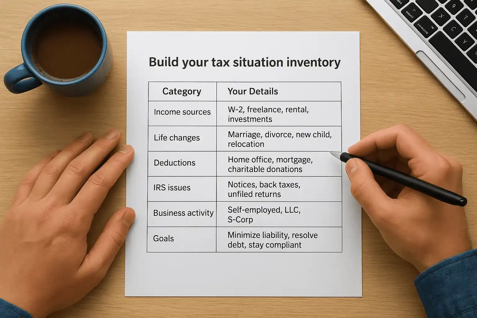 Build your tax situation inventory