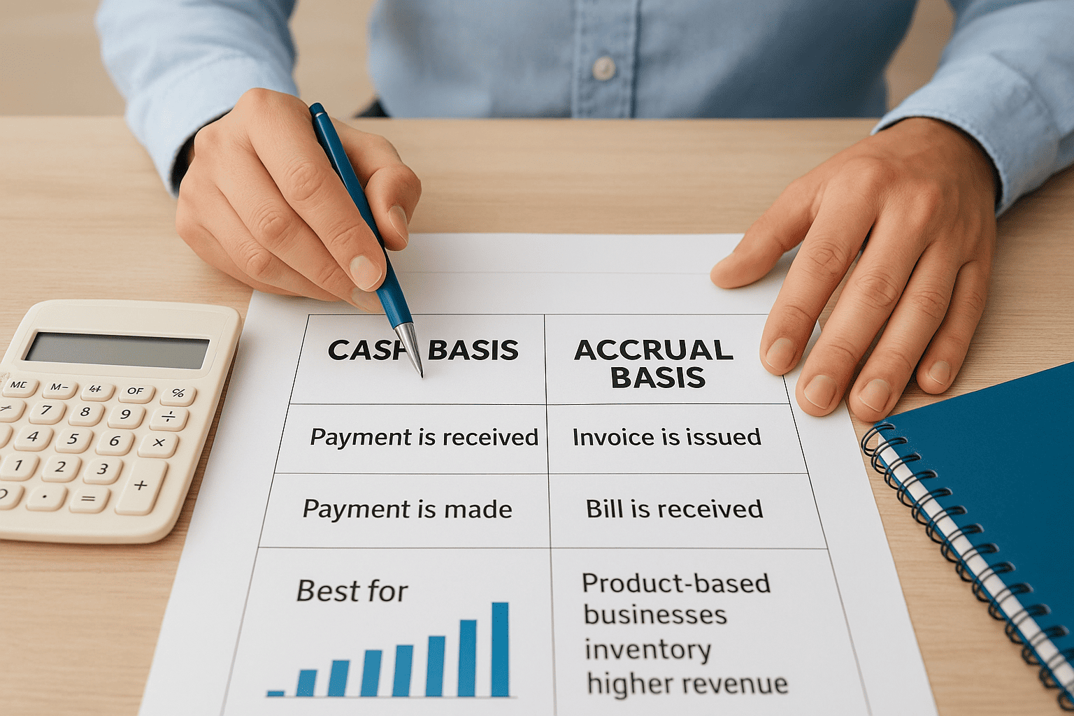 Choose cash basis or accrual basis accounting