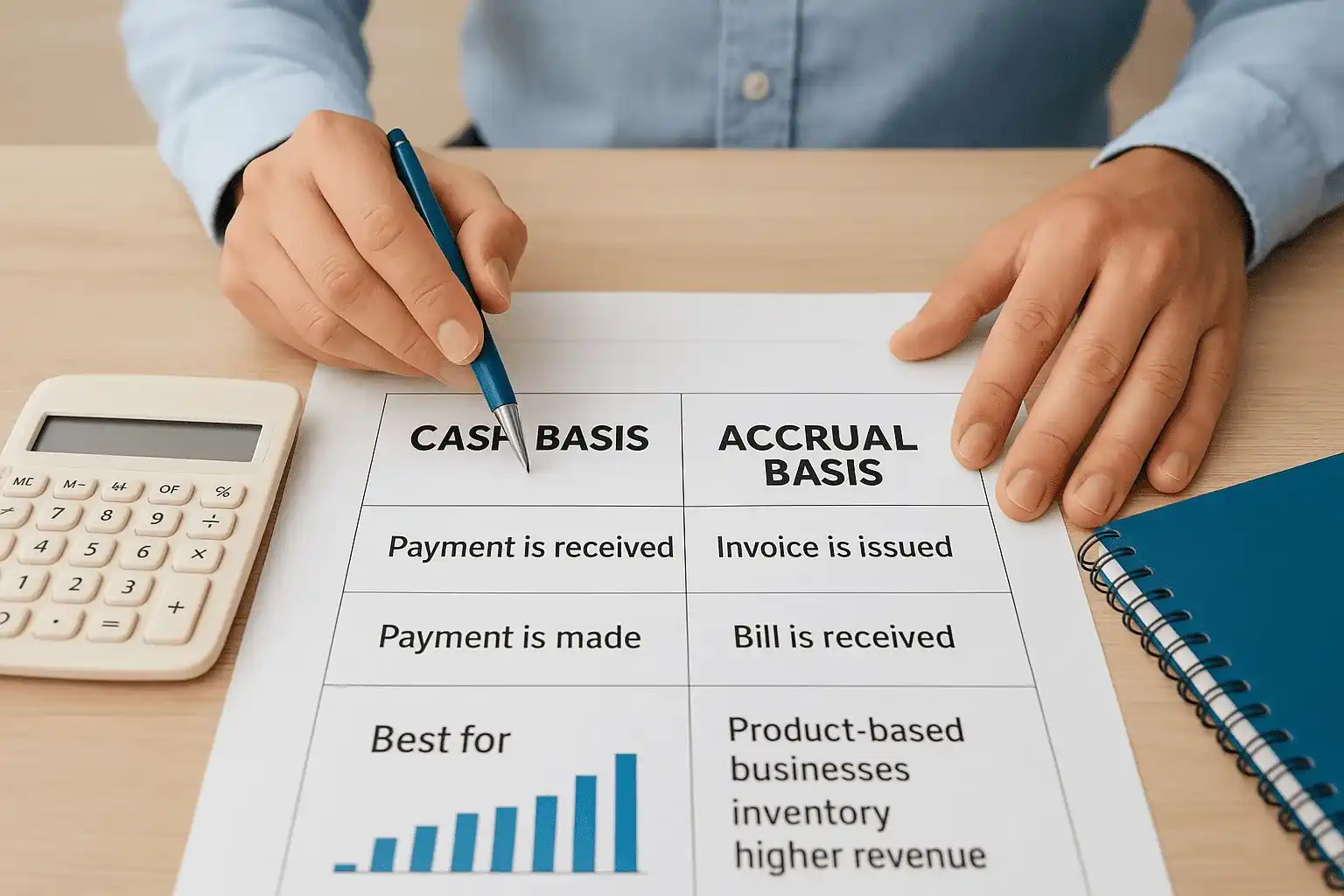 Choose cash basis or accrual basis accounting