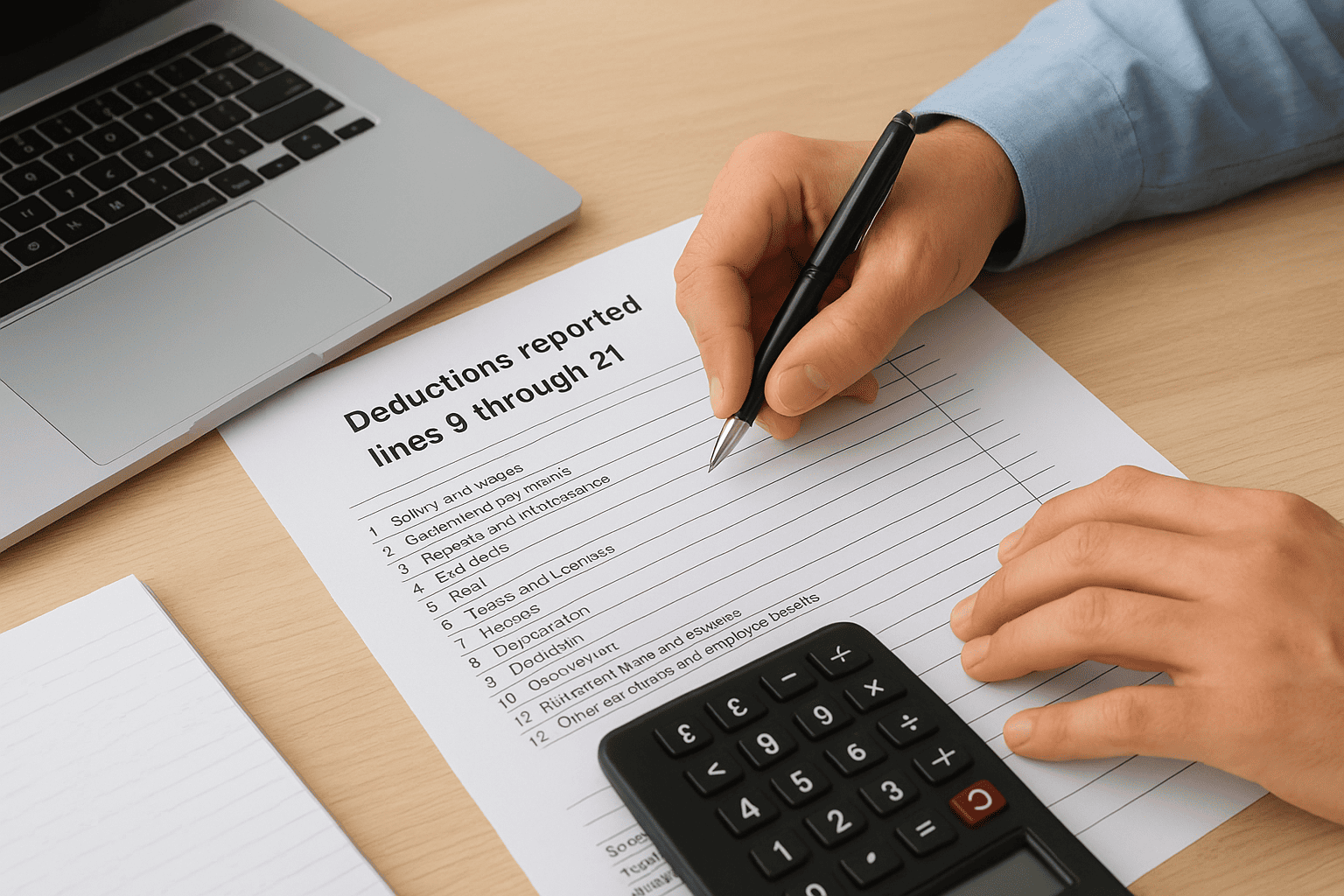 Deductions reported on lines 9 through 21