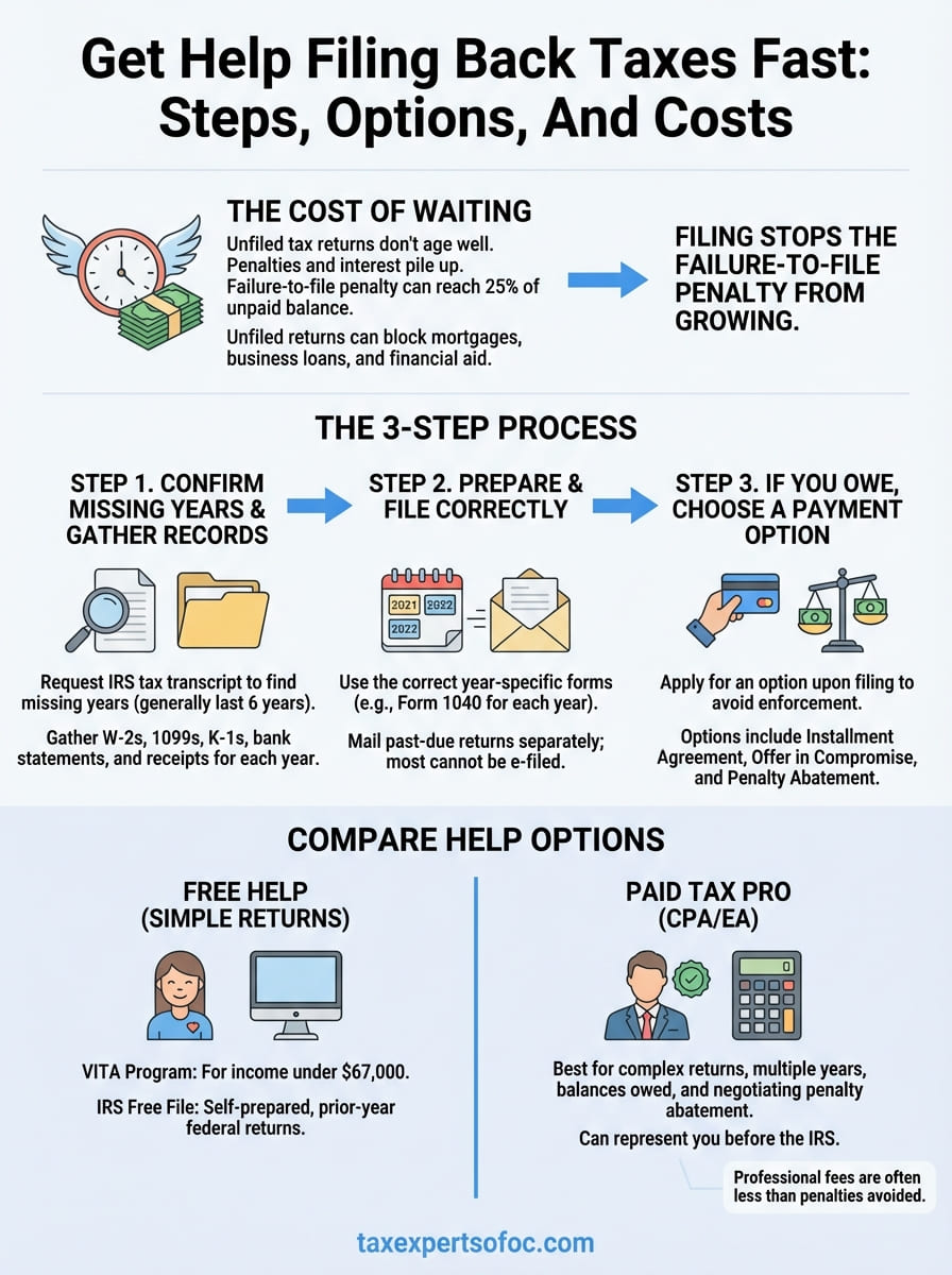 get help filing back taxes infographic