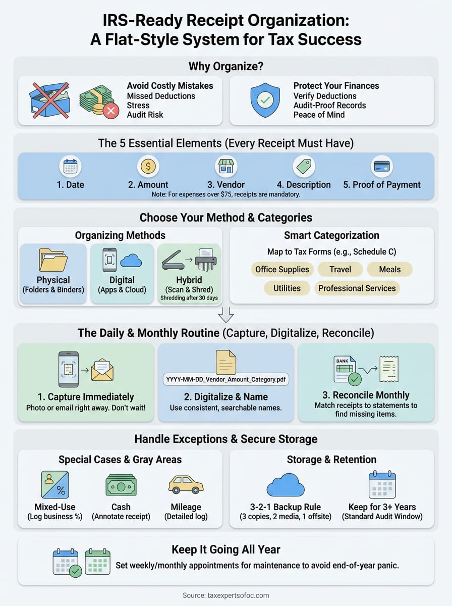 how to organize receipts for taxes infographic