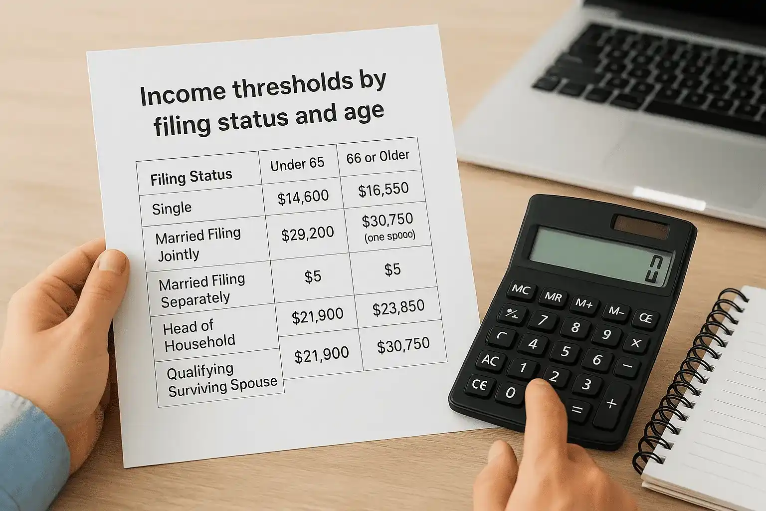 Income thresholds by filing status and age