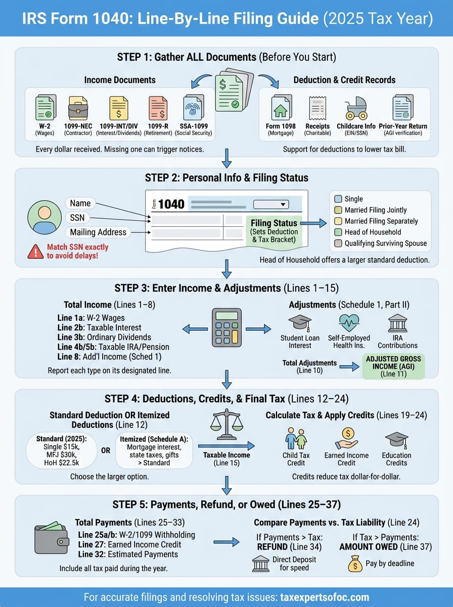 irs form 1040 instructions infographic