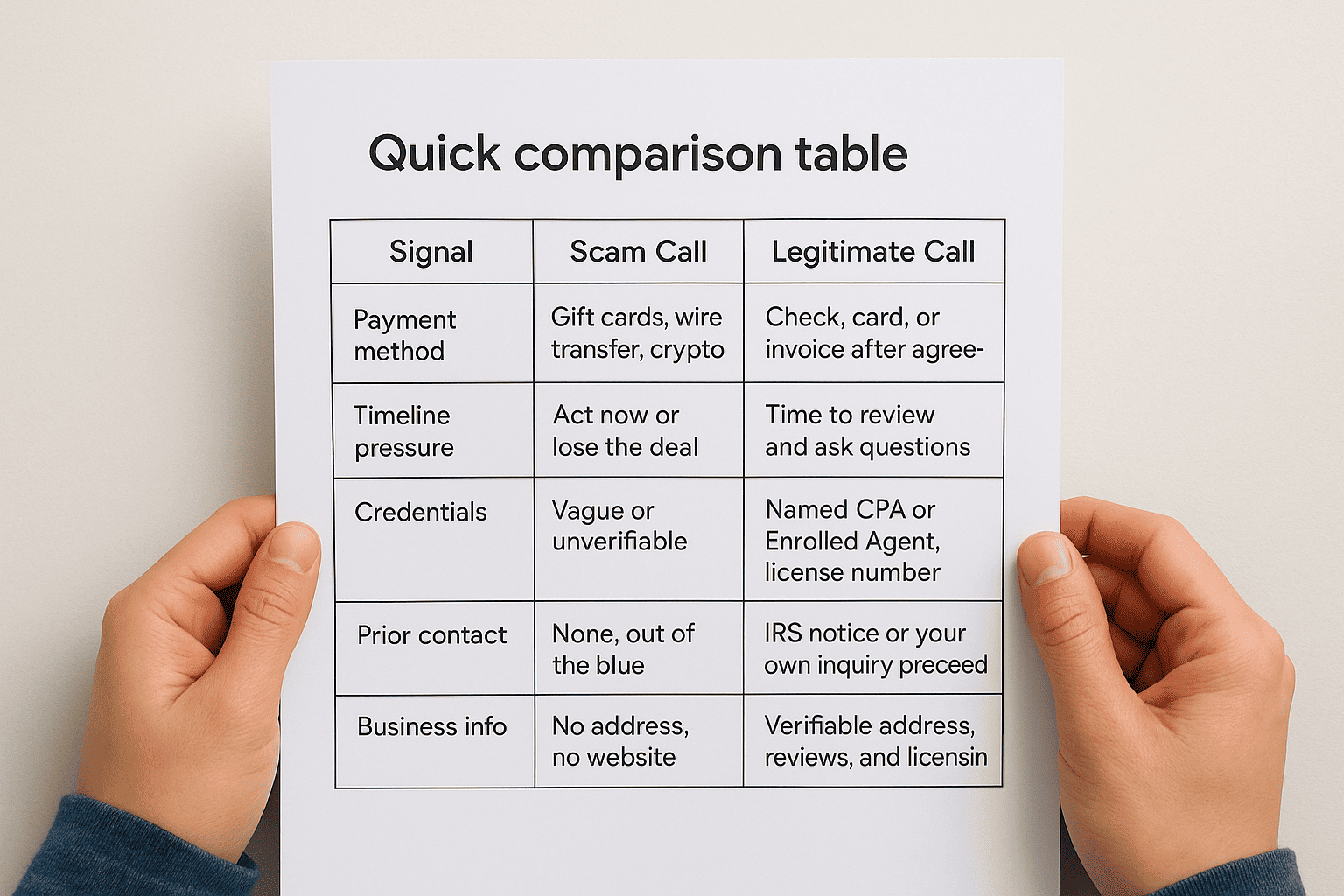 Quick comparison table