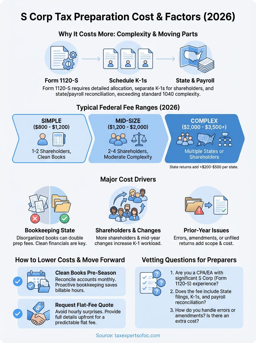 s corp tax preparation cost infographic