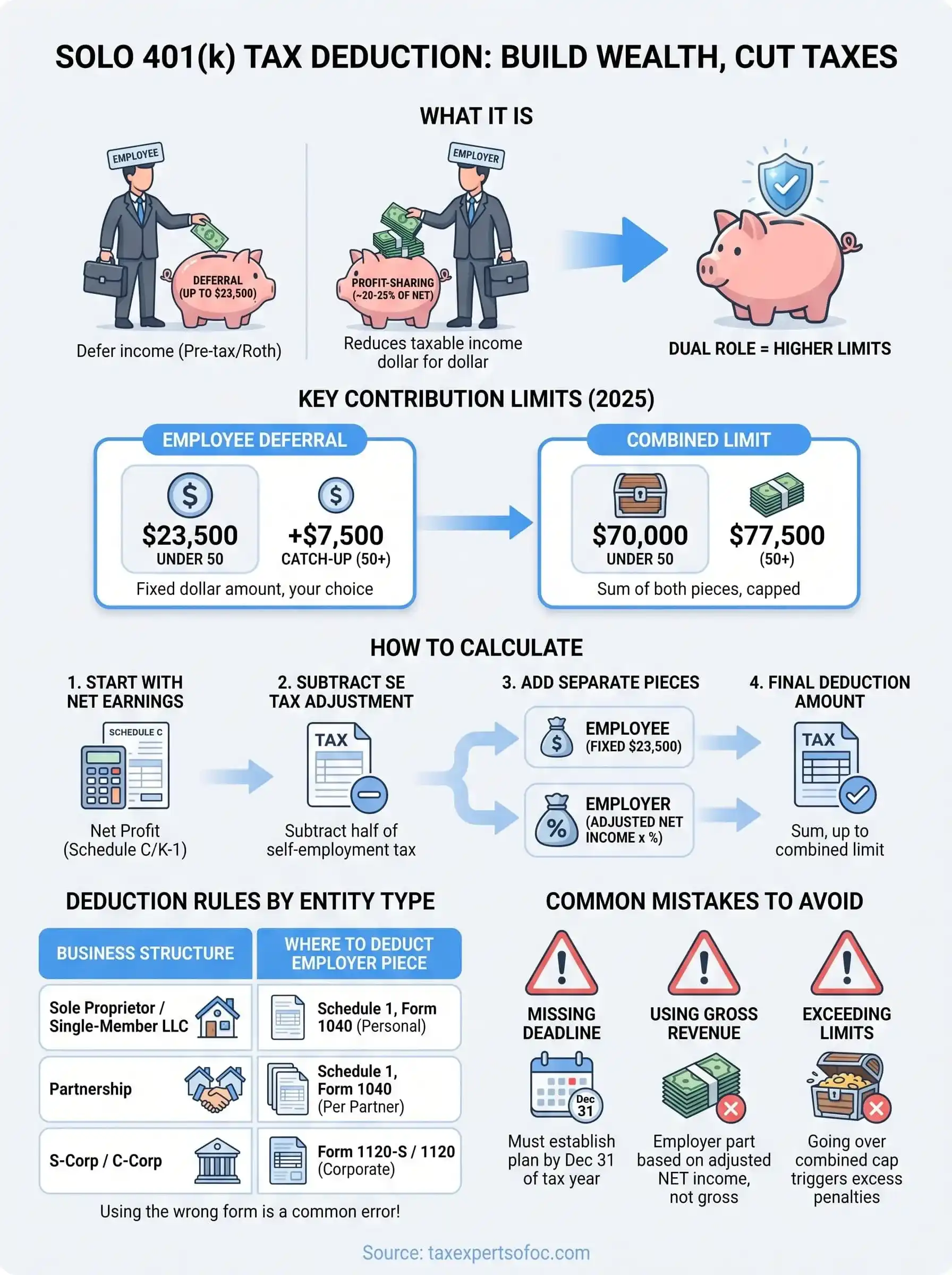 solo 401 k tax deduction infographic