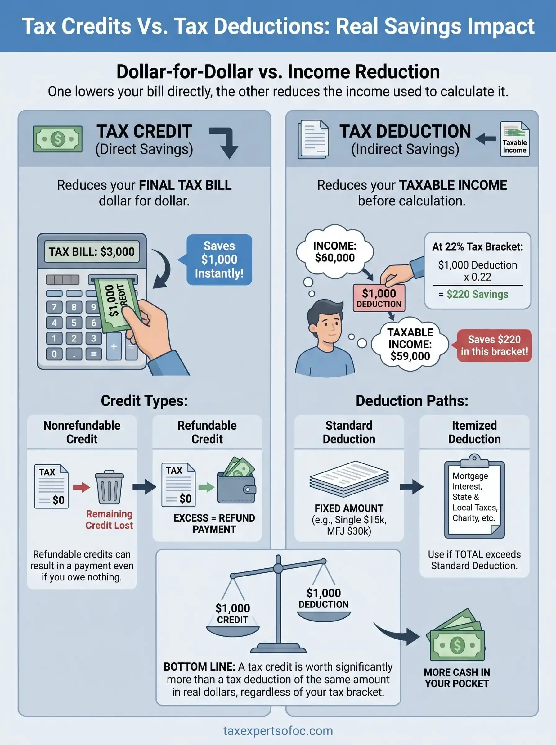 tax credits vs tax deductions infographic