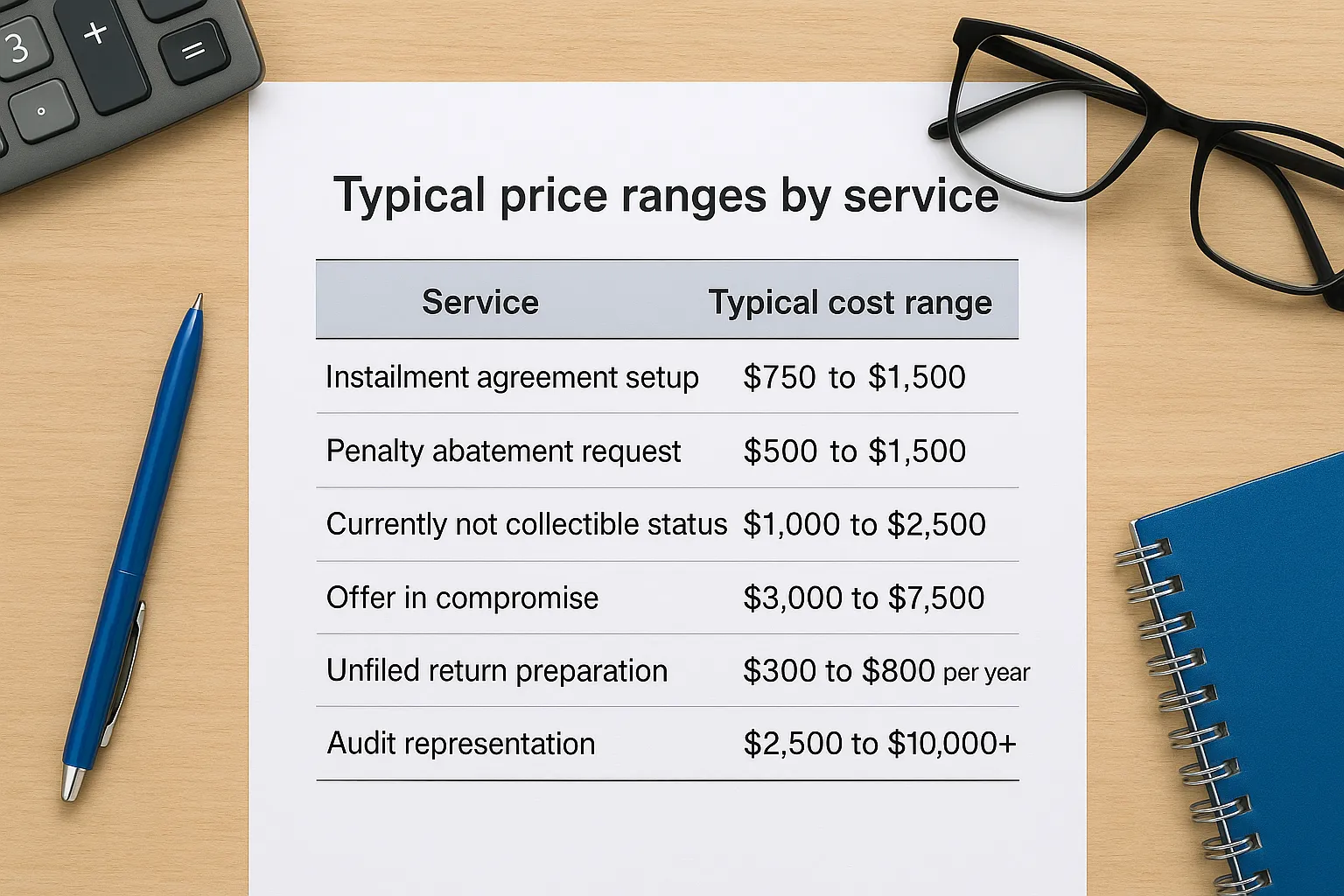 Typical price ranges by service