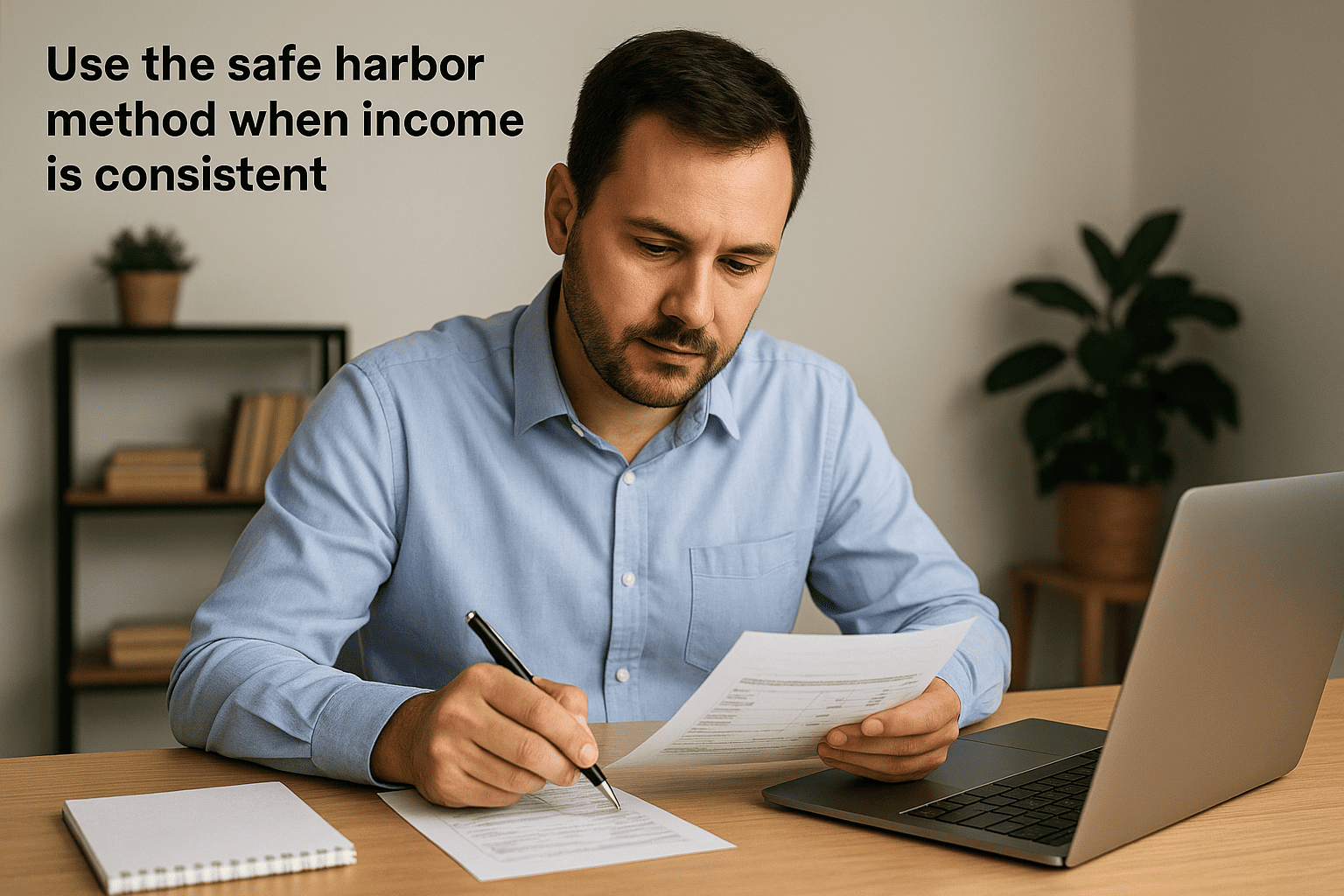 Use the safe harbor method when income is consistent