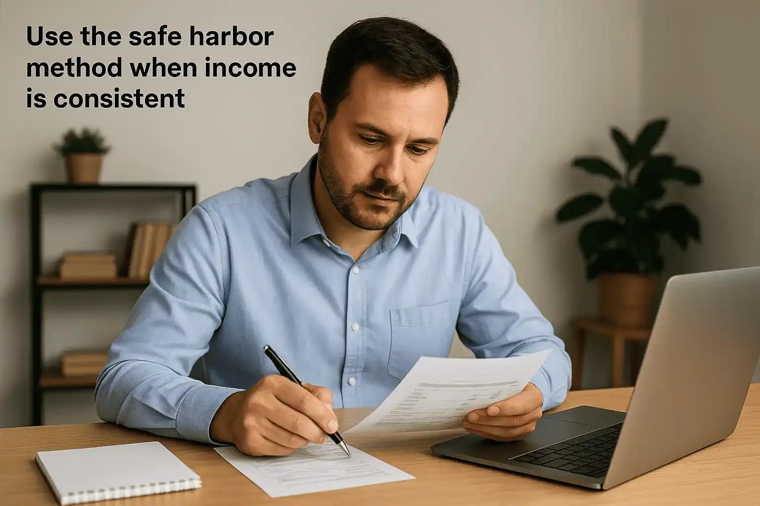 Use the safe harbor method when income is consistent
