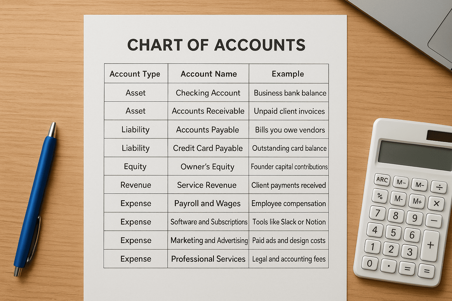What a chart of accounts includes