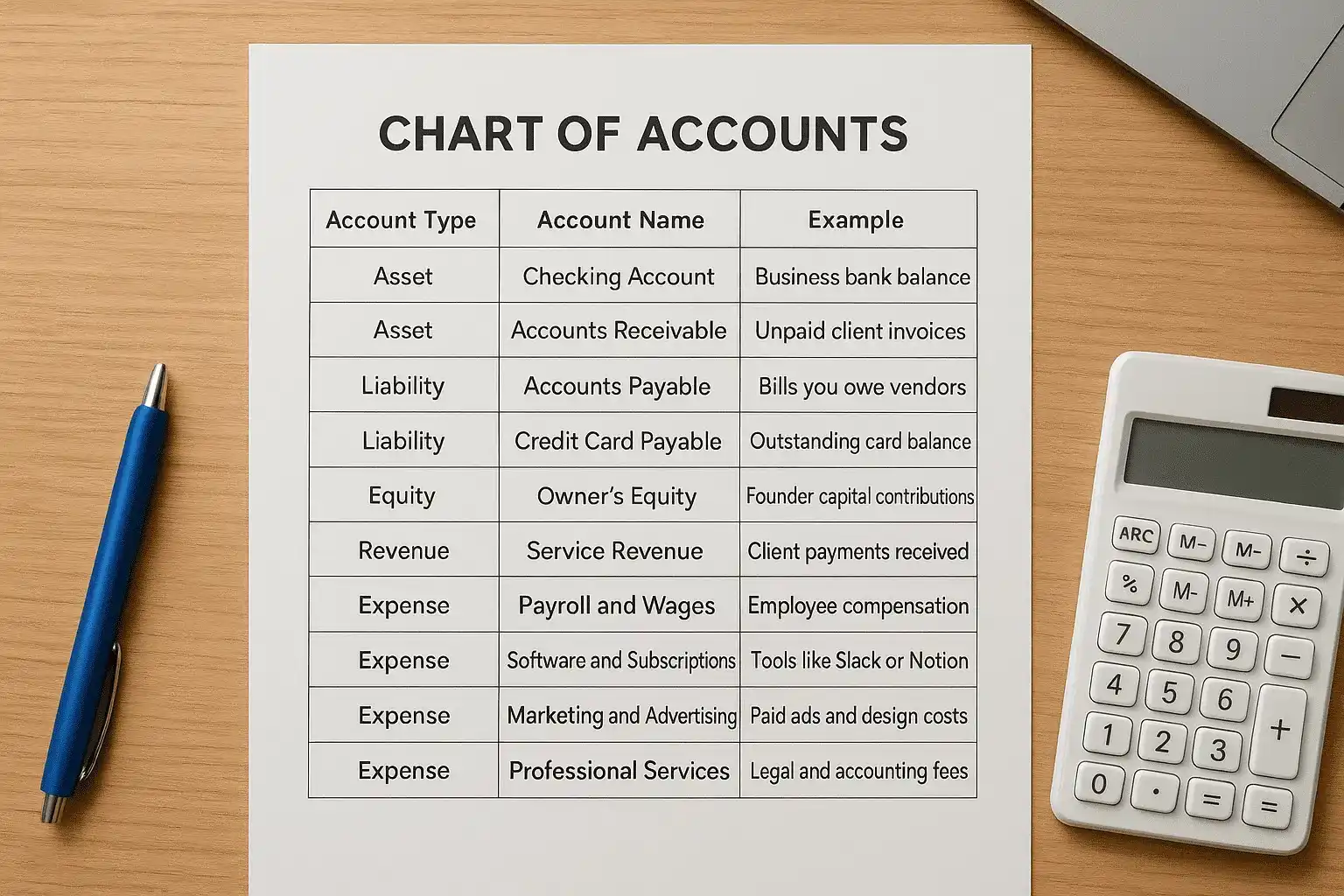 What a chart of accounts includes